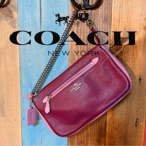 Coach Leather Chain Crossbody Shoulder & Wristlet – Pink & Magen